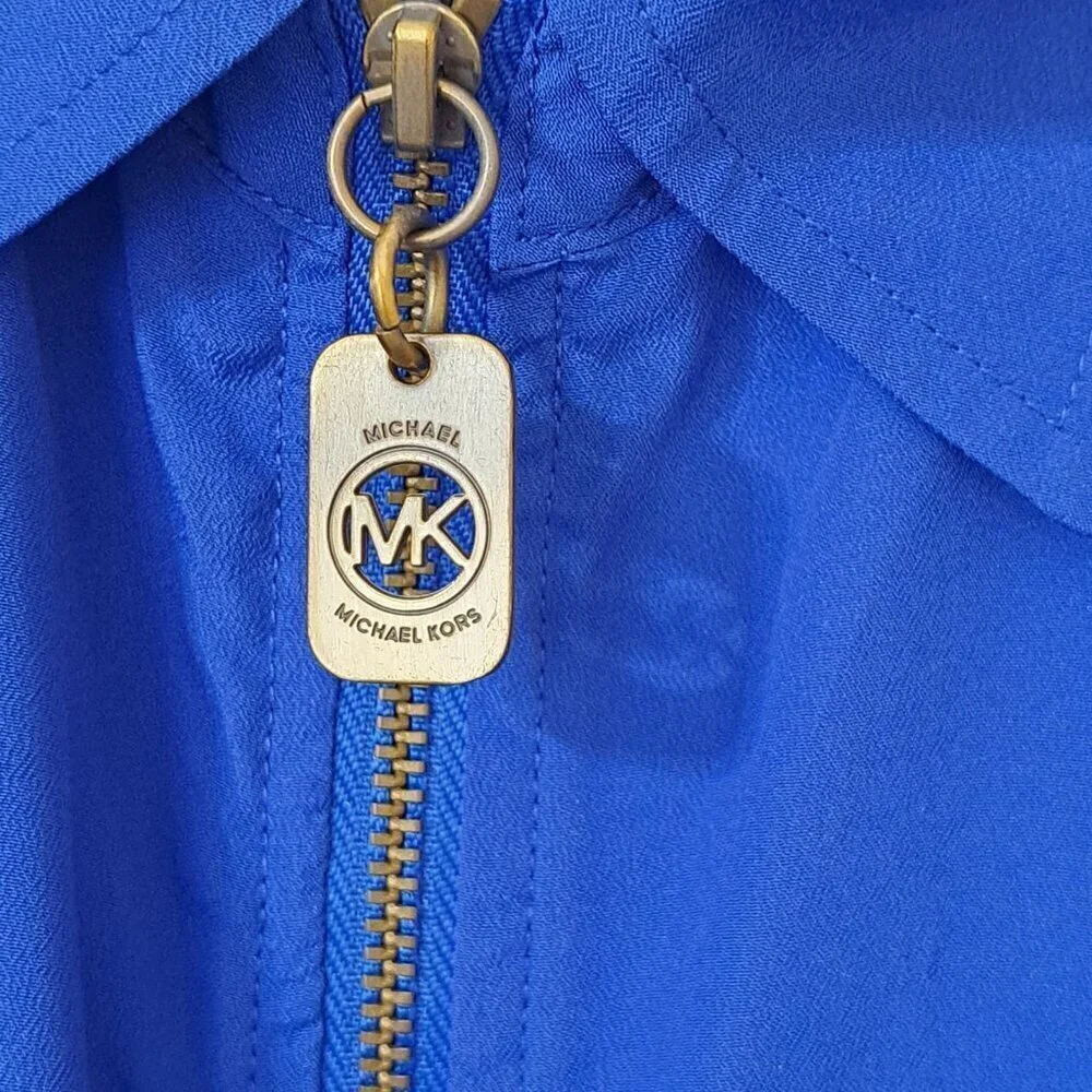 Michael Michael Kors Women's S Long Sleeve Full Zip Blue Blouse Career Office